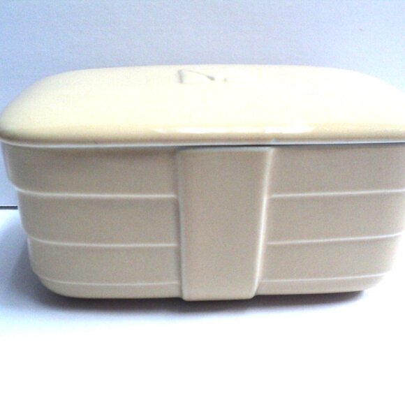 Hall China Co. for Hotpoint Refrigerators Vtg 1940 Loaf Dish w/ Lid Ceramic Gold - Picture 2 of 10